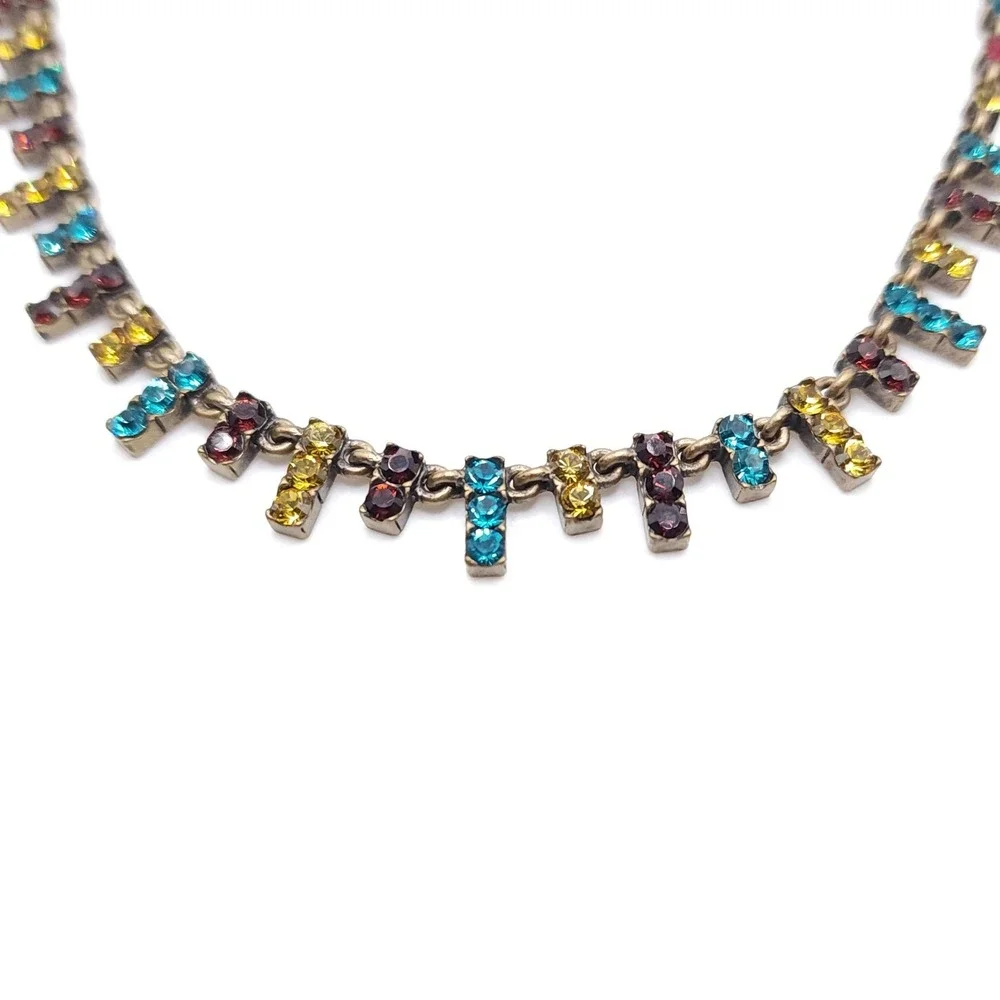 Pilgrim Gold Tone Crystal Fringe Collar Necklace Multicolor NWT Signed Statement